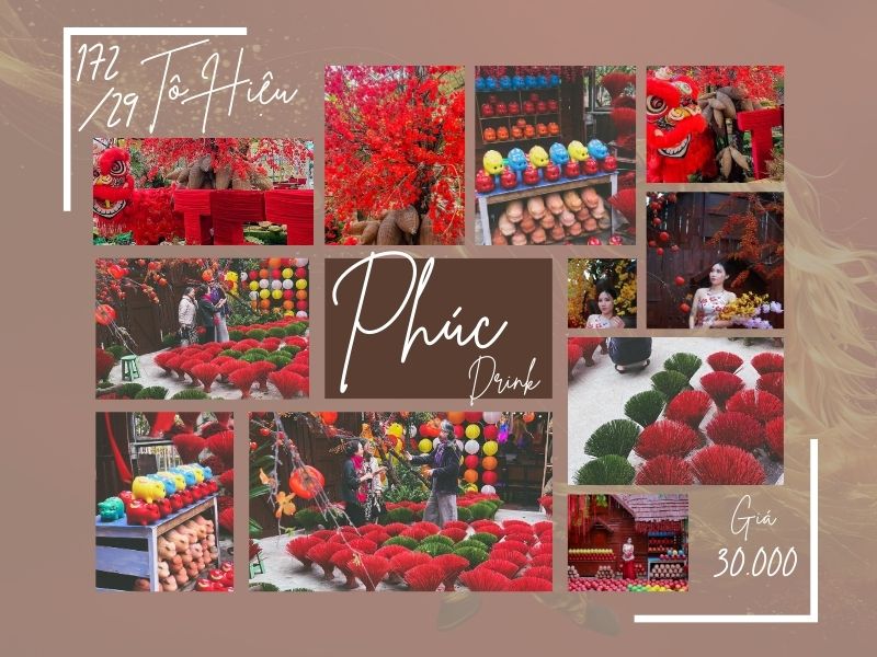 top 5 quan ca phe decor tet cuc xinh tai da nang 6 Phúc Drink – Gian hàng Tết truyền thống gọn gàng, dễ chụp
